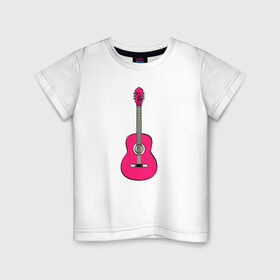 Детская футболка хлопок с принтом Розовая гитара в Тюмени, 100% хлопок | круглый вырез горловины, полуприлегающий силуэт, длина до линии бедер | girl | guitar | music | pink | pop | rock | артист | гитара | гитарист | гламур | девочкам | девушке | инструмент | клавиши | мелодия | музыка | музыкальные инструменты | музыкант | ноты | песни | подарок | поп | попса
