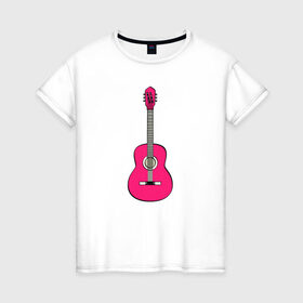 Женская футболка хлопок с принтом Розовая гитара в Тюмени, 100% хлопок | прямой крой, круглый вырез горловины, длина до линии бедер, слегка спущенное плечо | girl | guitar | music | pink | pop | rock | артист | гитара | гитарист | гламур | девочкам | девушке | инструмент | клавиши | мелодия | музыка | музыкальные инструменты | музыкант | ноты | песни | подарок | поп | попса