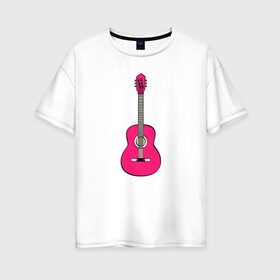 Женская футболка хлопок Oversize с принтом Розовая гитара в Тюмени, 100% хлопок | свободный крой, круглый ворот, спущенный рукав, длина до линии бедер
 | girl | guitar | music | pink | pop | rock | артист | гитара | гитарист | гламур | девочкам | девушке | инструмент | клавиши | мелодия | музыка | музыкальные инструменты | музыкант | ноты | песни | подарок | поп | попса