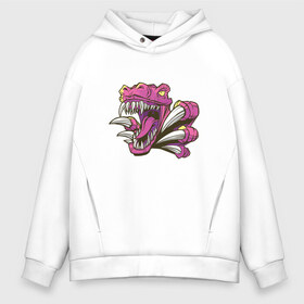 Мужское худи Oversize хлопок с принтом Pink Raptor в Тюмени, френч-терри — 70% хлопок, 30% полиэстер. Мягкий теплый начес внутри —100% хлопок | боковые карманы, эластичные манжеты и нижняя кромка, капюшон на магнитной кнопке | art | claw | claws | dino | dinosaur | drawing | drawings | fang | fangs | illustration | veloceraptor | арт | велоцераптор | велоцираптор | дино | динозавр | зубы | иллюстрация | клык | клыки | коготь | когти | охотник | пасть | раптор | рис