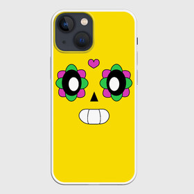 Чехол для iPhone 13 mini с принтом Поко в Тюмени,  |  | brawl stars | poco | боец | бравл старс | бравлер | браво старс | желтый | игра | персонаж | сердечко | скелет | цветы | череп