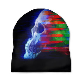 Шапка 3D с принтом Glitch skull в Тюмени, 100% полиэстер | универсальный размер, печать по всей поверхности изделия | color | glitch | paint | skull | vanguard | авангард | глитч | краска | цвет | череп
