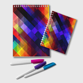Блокнот с принтом Горен в Тюмени, 100% бумага | 48 листов, плотность листов — 60 г/м2, плотность картонной обложки — 250 г/м2. Листы скреплены удобной пружинной спиралью. Цвет линий — светло-серый
 | abstraction | colorful | cubes | obliquely | stripes | texture | абстракция | кубы | наискось | полосы | разноцветный | текстура