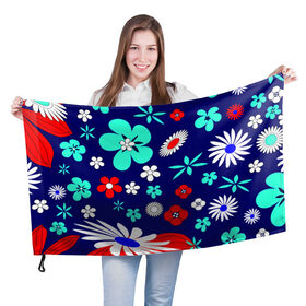 Флаг 3D с принтом Lorri в Тюмени, 100% полиэстер | плотность ткани — 95 г/м2, размер — 67 х 109 см. Принт наносится с одной стороны | blue | flowers | leaves | patterns | summer | texture | летний | листки | синий | текстура | узоры | цветы
