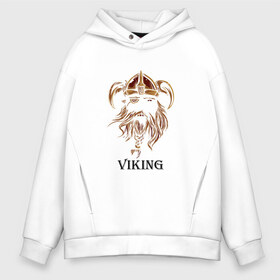 Мужское худи Oversize хлопок с принтом Viking в Тюмени, френч-терри — 70% хлопок, 30% полиэстер. Мягкий теплый начес внутри —100% хлопок | боковые карманы, эластичные манжеты и нижняя кромка, капюшон на магнитной кнопке | bandage | beard | helmet | борода | повязка | усы | шлем