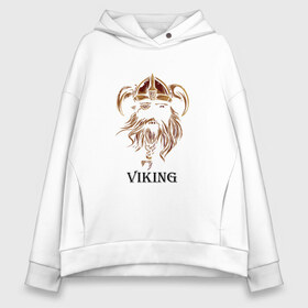 Женское худи Oversize хлопок с принтом Viking в Тюмени, френч-терри — 70% хлопок, 30% полиэстер. Мягкий теплый начес внутри —100% хлопок | боковые карманы, эластичные манжеты и нижняя кромка, капюшон на магнитной кнопке | bandage | beard | helmet | борода | повязка | усы | шлем