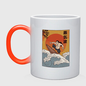 Кружка хамелеон с принтом Samurai Surfing в Тюмени, керамика | меняет цвет при нагревании, емкость 330 мл | art | big | great | hokusai | illustration | japan | japanese | kanagawa | retrowave | sumo | surf | tsunami | vaportave | wave | yamato | гравюра | иллюстрация | искусство | самурай | серфинг | сумо | укиё э | цунами | ямато э | япония | японс