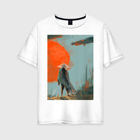 Женская футболка хлопок Oversize с принтом Samurai 11-15 в Тюмени, 100% хлопок | свободный крой, круглый ворот, спущенный рукав, длина до линии бедер
 | катана | маска | ронин | самурай | япония