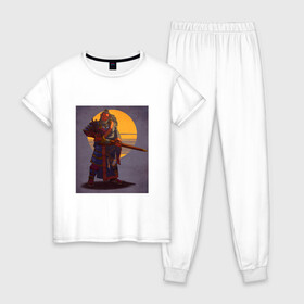 Женская пижама хлопок с принтом Samurai 11-17 в Тюмени, 100% хлопок | брюки и футболка прямого кроя, без карманов, на брюках мягкая резинка на поясе и по низу штанин | катана | маска | ронин | самурай | япония