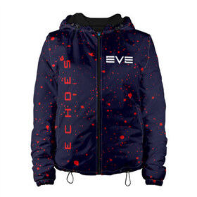 Женская куртка 3D с принтом EVE ECHOES ИВ ЭХО в Тюмени, ткань верха — 100% полиэстер, подклад — флис | прямой крой, подол и капюшон оформлены резинкой с фиксаторами, два кармана без застежек по бокам, один большой потайной карман на груди. Карман на груди застегивается на липучку | echo | echoes | eve | game | games | logo | online | space | ев онлайн | ев эхо | еве | ив онлайн | ив эхо | игра | игры | космос | лого | логотип | логотипы | онлайн | символ | символы | эхо | эхос