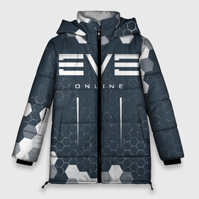 Женская зимняя куртка 3D с принтом EVE ONLINE ИВ ОНЛАЙН в Тюмени, верх — 100% полиэстер; подкладка — 100% полиэстер; утеплитель — 100% полиэстер | длина ниже бедра, силуэт Оверсайз. Есть воротник-стойка, отстегивающийся капюшон и ветрозащитная планка. 

Боковые карманы с листочкой на кнопках и внутренний карман на молнии | Тематика изображения на принте: echo | echoes | eve | game | games | logo | online | space | ев онлайн | ев эхо | еве | ив онлайн | ив эхо | игра | игры | космос | лого | логотип | логотипы | онлайн | символ | символы | эхо | эхос
