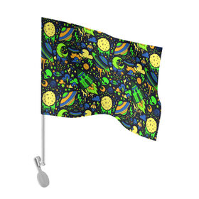 Флаг для автомобиля с принтом НЛО в Тюмени, 100% полиэстер | Размер: 30*21 см | aliens | patterns | rockets | space | texture | инопланетяни | космос | ракеты | текстура | узоры