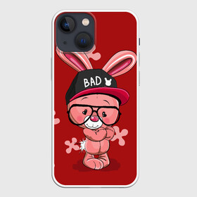 Чехол для iPhone 13 mini с принтом Модный зайка в Тюмени,  |  | зайчик в очках | заяц в кепке | модный зайка | няшные картинки | плюшевый зайчик | розовый зайчик.