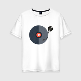 Женская футболка хлопок Oversize с принтом Винил в Тюмени, 100% хлопок | свободный крой, круглый ворот, спущенный рукав, длина до линии бедер
 | black | disc | gramophone | record | record player | retro | vinyl | винил | диск | патефон | пластинка | проигрыватель | ретро | чёрная
