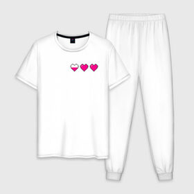 Мужская пижама хлопок с принтом Здоровье pixel в Тюмени, 100% хлопок | брюки и футболка прямого кроя, без карманов, на брюках мягкая резинка на поясе и по низу штанин
 | Тематика изображения на принте: heart | heart pixel | здоровье | здоровье pixel | пиксельное сердце | пиксельные сердца | сердечко | сердечко пиксель | сердце | сердце пиксель