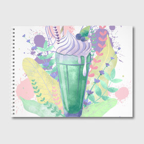 Альбом для рисования с принтом milkshake в Тюмени, 100% бумага
 | матовая бумага, плотность 200 мг. | Тематика изображения на принте: десерт | еда | лето | молочный коктейль | мороженое | напиток | сладость | яркий