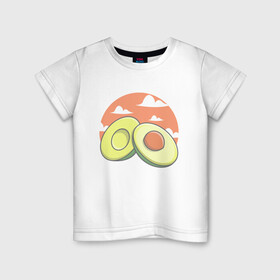 Детская футболка хлопок с принтом Avocado в Тюмени, 100% хлопок | круглый вырез горловины, полуприлегающий силуэт, длина до линии бедер | Тематика изображения на принте: avocado | avokado | kawai | kawaii | авакадо | авокадо | каваи | кавай | кавайи | кавайный | милые создания | мимими | мимишный | облака | облако | овокадо | персея | растения | рисунок | фрукт | фрукты
