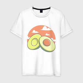 Мужская футболка хлопок с принтом Avocado в Тюмени, 100% хлопок | прямой крой, круглый вырез горловины, длина до линии бедер, слегка спущенное плечо. | Тематика изображения на принте: avocado | avokado | kawai | kawaii | авакадо | авокадо | каваи | кавай | кавайи | кавайный | милые создания | мимими | мимишный | облака | облако | овокадо | персея | растения | рисунок | фрукт | фрукты