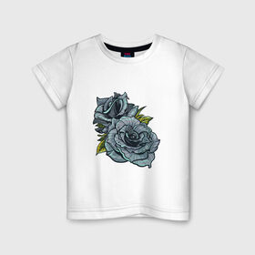 Детская футболка хлопок с принтом Синяя роза в Тюмени, 100% хлопок | круглый вырез горловины, полуприлегающий силуэт, длина до линии бедер | арт | зеленый | рисунок | роза | розы | синие розы | синий | синяя роза | темный