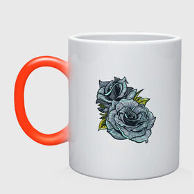 Кружка хамелеон с принтом Синяя роза в Тюмени, керамика | меняет цвет при нагревании, емкость 330 мл | Тематика изображения на принте: арт | зеленый | рисунок | роза | розы | синие розы | синий | синяя роза | темный