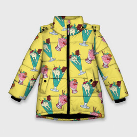 Зимняя куртка для девочек 3D с принтом Холодные вкусняшки в Тюмени, ткань верха — 100% полиэстер; подклад — 100% полиэстер, утеплитель — 100% полиэстер. | длина ниже бедра, удлиненная спинка, воротник стойка и отстегивающийся капюшон. Есть боковые карманы с листочкой на кнопках, утяжки по низу изделия и внутренний карман на молнии. 

Предусмотрены светоотражающий принт на спинке, радужный светоотражающий элемент на пуллере молнии и на резинке для утяжки. | ice cream | вкусняшки | десерт | еда | жара | лето | мороженка | мороженки | мороженое | холод. сладости