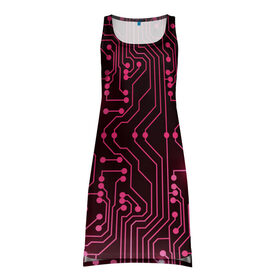 Платье-майка 3D с принтом Scheme в Тюмени, 100% полиэстер | полуприлегающий силуэт, широкие бретели, круглый вырез горловины, удлиненный подол сзади. | blue | glow | lines | points | scheme | texture | линии | свечение | синий | схема | текстура | точки