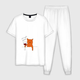 Мужская пижама хлопок с принтом Кот дай винчик в Тюмени, 100% хлопок | брюки и футболка прямого кроя, без карманов, на брюках мягкая резинка на поясе и по низу штанин
 | Тематика изображения на принте: животные | кот | кот дай винчик | котик | рисунок