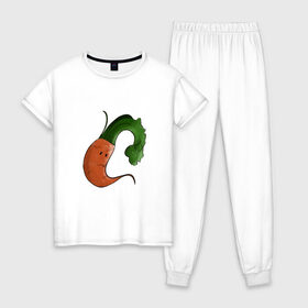 Женская пижама хлопок с принтом Грустная морковка в Тюмени, 100% хлопок | брюки и футболка прямого кроя, без карманов, на брюках мягкая резинка на поясе и по низу штанин | грусть | еда | морковка | эмоции