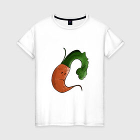 Женская футболка хлопок с принтом Грустная морковка в Тюмени, 100% хлопок | прямой крой, круглый вырез горловины, длина до линии бедер, слегка спущенное плечо | грусть | еда | морковка | эмоции