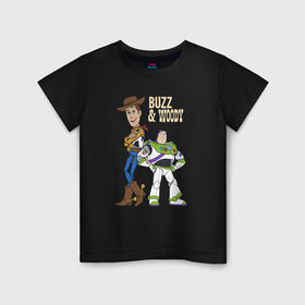 Детская футболка хлопок с принтом Buzz&Woody в Тюмени, 100% хлопок | круглый вырез горловины, полуприлегающий силуэт, длина до линии бедер | buzz lightyear | disney | pixar | toy story | vdkimel | woody | базз лайтер | вуди | дисней | история игрушек | пиксар