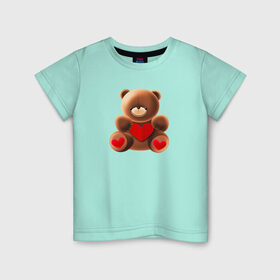 Детская футболка хлопок с принтом Медвежонок с сердечком в Тюмени, 100% хлопок | круглый вырез горловины, полуприлегающий силуэт, длина до линии бедер | love is | teddy bear | valentines day | бабушка | валентинка | влюбленные | девушке | жена | лучшая | любимая | люблю | любовь | мама | медведь | медвежата | молодожены | подарок | романтика | свадебные | свадьба