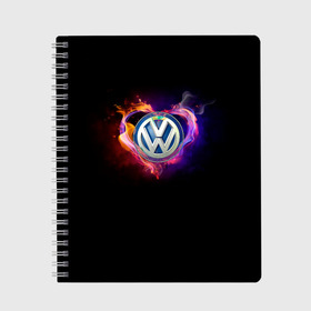 Тетрадь с принтом Volkswagen в Тюмени, 100% бумага | 48 листов, плотность листов — 60 г/м2, плотность картонной обложки — 250 г/м2. Листы скреплены сбоку удобной пружинной спиралью. Уголки страниц и обложки скругленные. Цвет линий — светло-серый
 | love vw | volkswagen | vw | vw в сердце | vw значок | vw лого | vw марка | vw эмблема | wv | горящее сердце | значок vw | значок фольксваген | лого автомобиля | лого вольцваген | логотип vw | люблю vw | люблю фольксваген