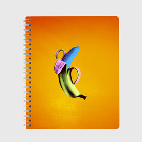 Тетрадь с принтом Синий банан в Тюмени, 100% бумага | 48 листов, плотность листов — 60 г/м2, плотность картонной обложки — 250 г/м2. Листы скреплены сбоку удобной пружинной спиралью. Уголки страниц и обложки скругленные. Цвет линий — светло-серый
 | Тематика изображения на принте: банан | без надписей | вкус | дизайн | еда | картинки | кожура | контраст | креатив | летняя | минимализм | необычный | прикол | рыжая | синий | сиреневая | теплая | фрукт | цветная | яркая