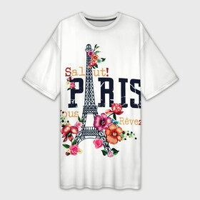 Платье-футболка 3D с принтом Париж в Тюмени,  |  | белая | винтаж | города | европа | евротур | иностранные | креатив | крутая | минимализм | модные | надписи | париж | повседневный | путешествия | разные цвета | ретро | салют | столица | страны