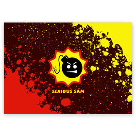 Поздравительная открытка с принтом SERIOUS SAM / Крутой Сэм в Тюмени, 100% бумага | плотность бумаги 280 г/м2, матовая, на обратной стороне линовка и место для марки
 | croteam | game | games | logo | sam | serious | бомба | бомбочка | игра | игры | крутой | лого | логотип | логотипы | серьезный | символ | символы | сэм