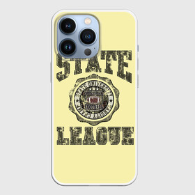 Чехол для iPhone 13 Pro с принтом State League в Тюмени,  |  | Тематика изображения на принте: американский футбол | английский | винтаж | зож | логотип | надписи | ретро | спорт | спортивная | старый стиль | сша | текст | тренировки