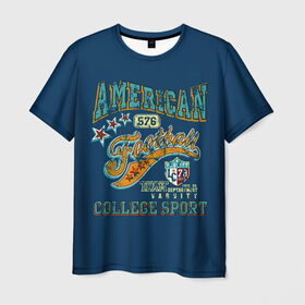 Мужская футболка 3D с принтом Американский футбол в Тюмени, 100% полиэфир | прямой крой, круглый вырез горловины, длина до линии бедер | америка | американский футбол | звезды | зож | коледж | логотип | регби | ретро | синяя | спорт | старый | студентам | сша | тренировки | футбол