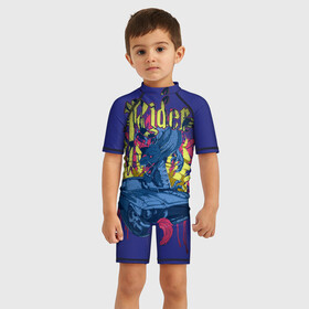 Детский купальный костюм 3D с принтом Всадник в Тюмени, Полиэстер 85%, Спандекс 15% | застежка на молнии на спине | Тематика изображения на принте: всадник | драконы | спортивные машины | форд | форд мустанг