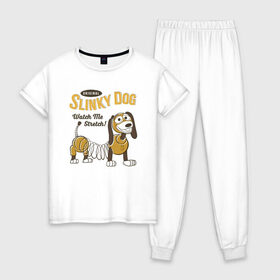 Женская пижама хлопок с принтом Slinky Dog в Тюмени, 100% хлопок | брюки и футболка прямого кроя, без карманов, на брюках мягкая резинка на поясе и по низу штанин | disney | pixar | slinky dog | toy story | vdkimel | дисней | история игрушек | пиксар