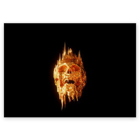 Поздравительная открытка с принтом Golden Skull в Тюмени, 100% бумага | плотность бумаги 280 г/м2, матовая, на обратной стороне линовка и место для марки
 | cool | cyborg | decoration | fashion | fear | ghost | haloween | head | horror | robot | skeleton | skull | technology | голова | киборг | круто | мода | призрак | робот | скелет | технологии | ужас | украшение | хеллоуин | череп