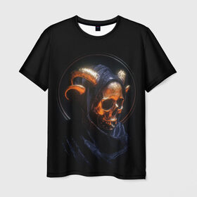 Мужская футболка 3D с принтом Golden skull | 1.1 в Тюмени, 100% полиэфир | прямой крой, круглый вырез горловины, длина до линии бедер | Тематика изображения на принте: cool | cyborg | decoration | fashion | fear | ghost | halloween | head | horror | robot | skeleton | skull | technology | голова | киборг | круто | мода | призрак | робот | скелет | технологии | ужас | украшение | хеллоуин | череп