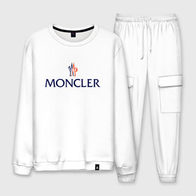 Мужской костюм хлопок с принтом MONCLER в Тюмени, 100% хлопок | на свитшоте круглая горловина, мягкая резинка по низу. Брюки заужены к низу, на них два вида карманов: два “обычных” по бокам и два объемных, с клапанами, расположенные ниже линии бедра. Брюки с мягкой трикотажной резинкой на поясе и по низу штанин. В поясе для дополнительного комфорта — широкие завязки | mancler | mankler | moncler | monkler | манклер | мода | монклер | тренд | хайповый | шмот