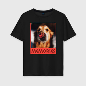 Женская футболка хлопок Oversize с принтом Настоящий друг в Тюмени, 100% хлопок | свободный крой, круглый ворот, спущенный рукав, длина до линии бедер
 | dog | memories | воспоминания | дог | домашние животные | друг | друг человека | надпись | нос | сердечки | сердце | собака | собаки | текст