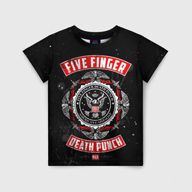 Детская футболка 3D с принтом Five Finger Death Punch в Тюмени, 100% гипоаллергенный полиэфир | прямой крой, круглый вырез горловины, длина до линии бедер, чуть спущенное плечо, ткань немного тянется | Тематика изображения на принте: 5fdp | ffdp | five finger death punch | metal | группы | метал | музыка | рок