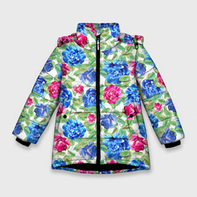 Зимняя куртка для девочек 3D с принтом Floral Pattern в Тюмени, ткань верха — 100% полиэстер; подклад — 100% полиэстер, утеплитель — 100% полиэстер. | длина ниже бедра, удлиненная спинка, воротник стойка и отстегивающийся капюшон. Есть боковые карманы с листочкой на кнопках, утяжки по низу изделия и внутренний карман на молнии. 

Предусмотрены светоотражающий принт на спинке, радужный светоотражающий элемент на пуллере молнии и на резинке для утяжки. | floral | floral pattern | flower | flowers | flowers pattern | pattern | листья | патерн | паттерн | рисунок | цветки | цветочки | цветочная клумба | цветочный паттерн | цветы | цветы фон