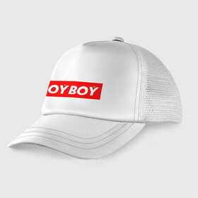Детская кепка тракер с принтом oyboy в Тюмени, Козырек - 100% хлопок. Кепка - 100% полиэстер, Задняя часть - сетка | универсальный размер, пластиковая застёжка | казахи | ойбой | сабуров | чбд | что было дальше | щербаков | юмор