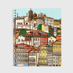 Тетрадь с принтом Порту Португалия домики в Тюмени, 100% бумага | 48 листов, плотность листов — 60 г/м2, плотность картонной обложки — 250 г/м2. Листы скреплены сбоку удобной пружинной спиралью. Уголки страниц и обложки скругленные. Цвет линий — светло-серый
 | Тематика изображения на принте: city | old town | porto | portugal | город | город на холме | городской пейзаж | домики | оранжевые крыши | отпуск | порту | португалия | путешествие | старый город