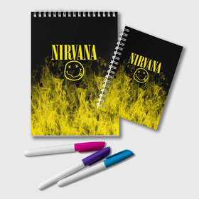 Блокнот с принтом Nirvana в Тюмени, 100% бумага | 48 листов, плотность листов — 60 г/м2, плотность картонной обложки — 250 г/м2. Листы скреплены удобной пружинной спиралью. Цвет линий — светло-серый
 | music | nirvana | rock | smile | американская рок группа | гранж | известные личности | крист новоселич | курт кобейн | музыка | музыканты | нирвана | панк рок | певцы | рок | смайл | хард рок | хэви металл