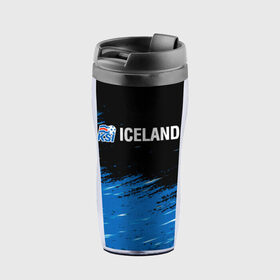 Термокружка-непроливайка с принтом KSI ICELAND. в Тюмени, внутренняя часть — пищевой пластик, наружная часть — прозрачный пластик, между ними — полиграфическая вставка с рисунком | объем — 350 мл, герметичная крышка | 2019 | 2020 | fc | football | iceland | ksi | sport | исландия | кси | сборная исландии | спорт | спортивные | униформа | фирменные цвета | фк | футбол | футбольный клуб