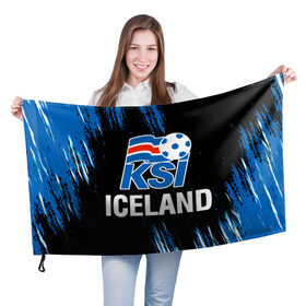 Флаг 3D с принтом KSI ICELAND. в Тюмени, 100% полиэстер | плотность ткани — 95 г/м2, размер — 67 х 109 см. Принт наносится с одной стороны | 